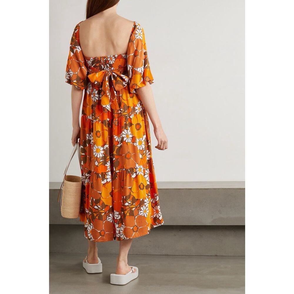 Revolve Faithfull The Brand Kiona Isola Floral Printed Dress Orange Sz 6 A004054 - Picture 3 of 13